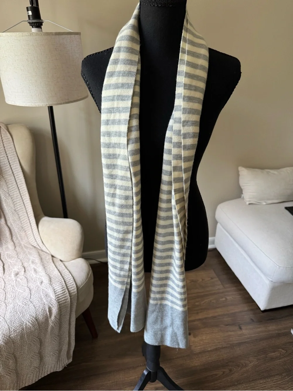 J. Crew Striped Knit Scarf in Cream and Gray